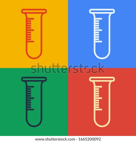 Pop art line Test tube and flask icon isolated on color background. Chemical laboratory test. Laboratory glassware.  Vector Illustration