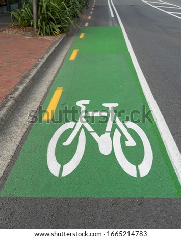 Green cycle lane with white cycle logo in Wellington New Zealand