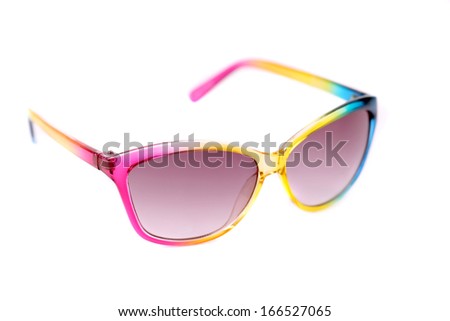Glasses with colored rim on white background