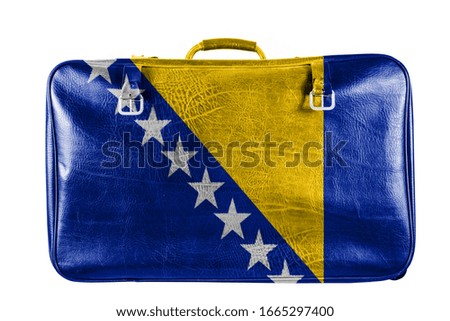 Bosnia and Herzegovina Flag design on old leather suitcase 