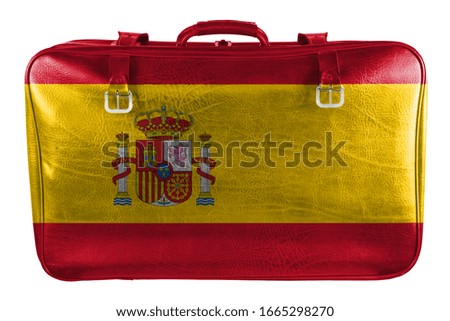 Spain Spanish Flag design on old leather suitcase 