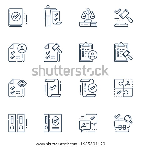 Compliance rules, regulatory concept, law gavel, standards and requirements, legal terms and conditions, vector line icon set Royalty-Free Stock Photo #1665301120