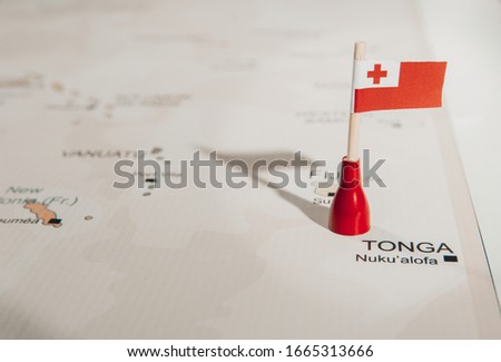Tonga flag on map of Tonga world map