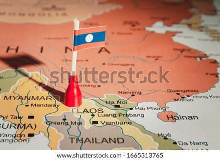 Laos flag on Laos map