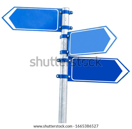 different direction blank blue road sign isolated on white - smart choice right way concept template