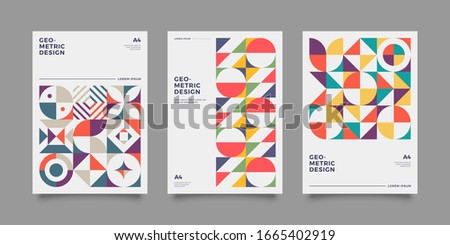 Vintage retro bauhaus design vector covers set. Swiss style colorful geometric compositions for book covers, posters, flyers, magazines, business annual reports Royalty-Free Stock Photo #1665402919