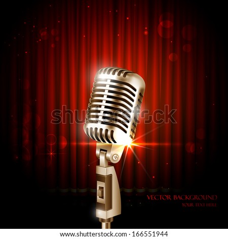 illustration of Vintage Microphone against curtain backdrop