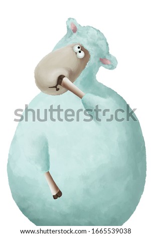 Cute sheep picking the nose. Comic cartoon clip art on white background