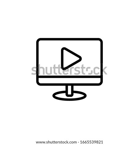 Computer video vector icon in linear, outline icon isolated on white background
