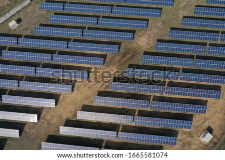 Aerial View of solar farm or solar power plant near