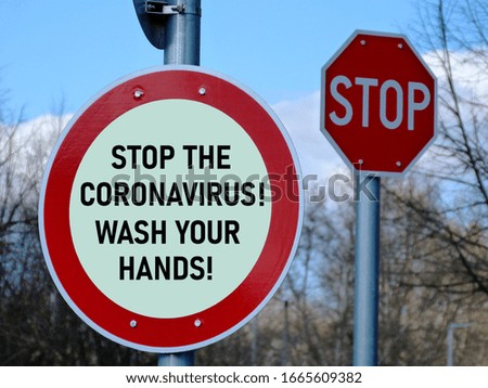 red and white Coronavirus label sign.  infectious disease concept. virus hazard warning, originating in China. also called COVID-19. illustration style raster background image. importance of hand wash