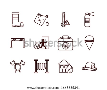 line style icon set design, fire emergency rescue save department 911 danger help safety and aid theme Vector illustration