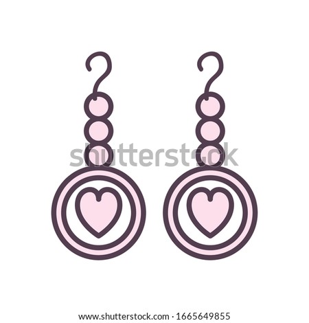 Hearts earrings line style icon design of love passion romantic valentines day wedding decoration and marriage theme Vector illustration