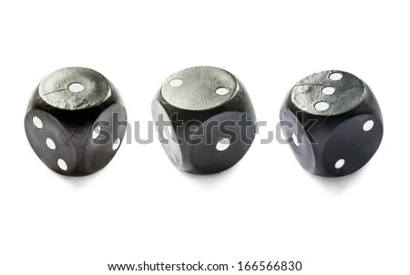 Set of three black dices on white background