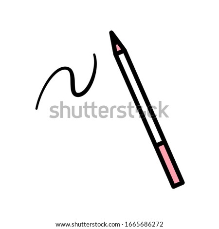Vector eyeliner icon with black stroke, white and pink fill. Eye pencil leaves a black strokes on a white background