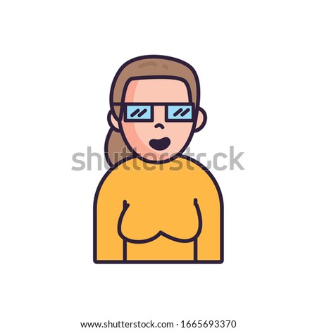 Avatar woman with glasses and sweater fill style icon design, Girl female person people human and social media theme Vector illustration