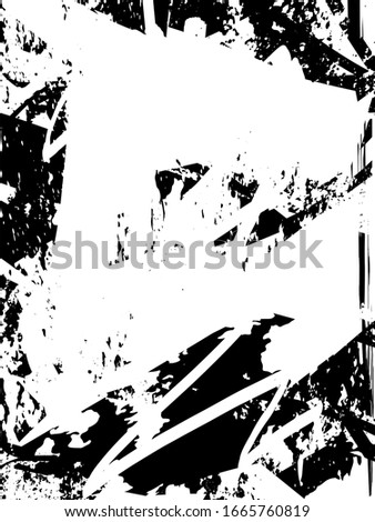 Distressed background in black and white texture with spots, scratches and lines. Abstract vector illustration