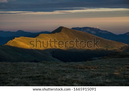 Sunset in Godeanu Mountains. Retezat National Park, Hunedoara, Romania. 