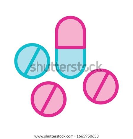 pills and capsules drugs line and fill style vector illustration design