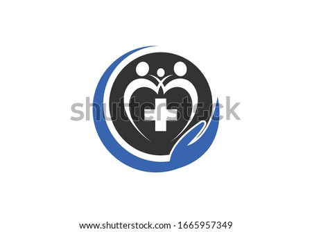 Family Health care medical cross logo icon with a hand symbol on a white background. 