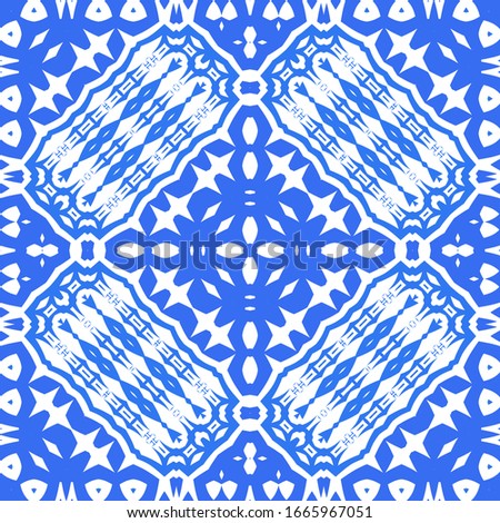 Ceramic tiles azulejo portugal. Vector seamless pattern template. Geometric design. Blue ethnic background for T-shirts, scrapbooking, linens, smartphone cases or bags.