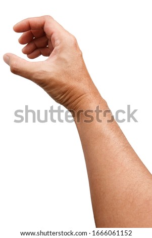 Male Asian hand gestures isolated over the white background. Counting Action. Touch Action. Touch Small Thing. 0