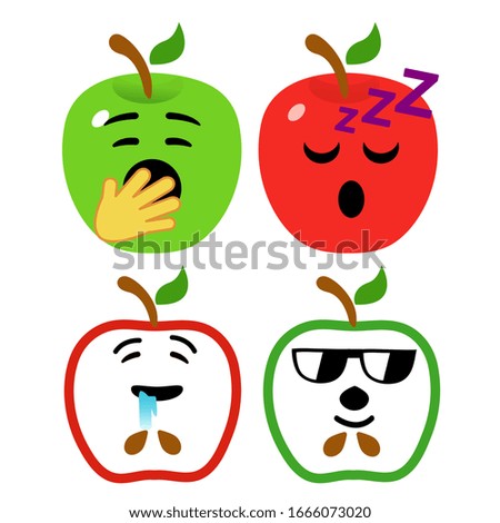 Cute expression red and green apple vector illustration