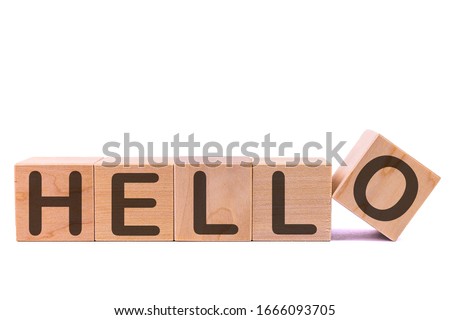 HELLO word concept written on a light table and light background
