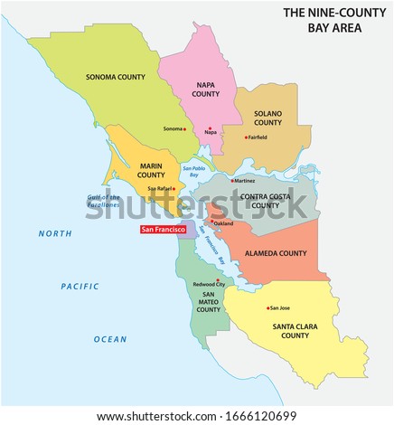 Administrative map of the California region San Francisco Bay Area Royalty-Free Stock Photo #1666120699
