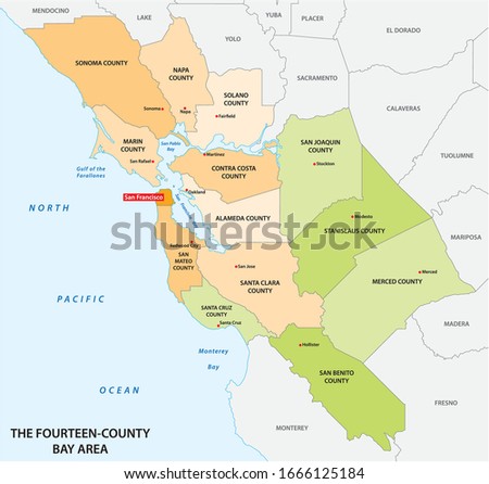 Administrative map of the California region San Francisco Bay Area Royalty-Free Stock Photo #1666125184