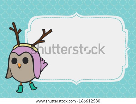 Bird, Antlers, Holiday Card, freehand, Template, invitation, black, retro, vintage, cute, season greeting, Christmas, New Year, winter, fun, pretty, different, unique, green, empty, kids craft, DIY