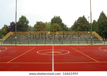 Center of basketball terrain and spectator area.