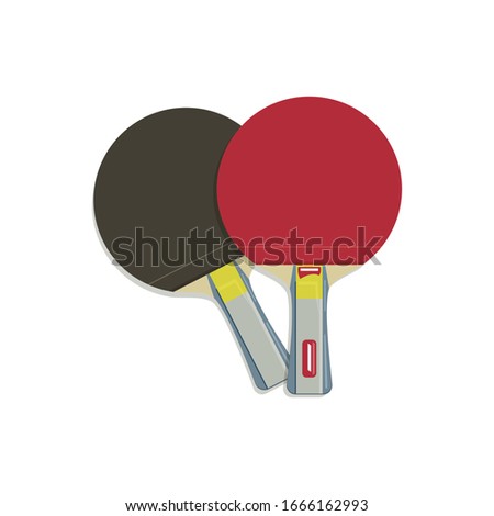 Two beautiful realistic rackets with a conical handles in red, black and blue colours for ping-pong close up isolated on white background. Equipment for table tennis.Vector flat illustration