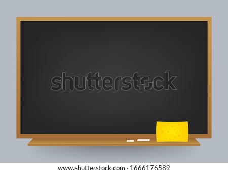 Empty Black school chalkboard background. Template for your design. Vector stock illustartion.