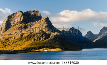 Rugged mountain coast in Lofoten islands, Norway