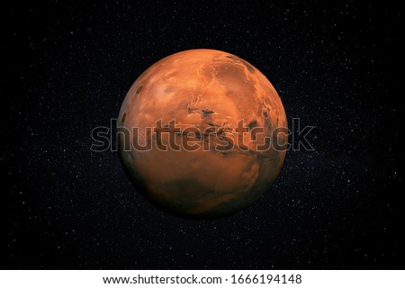 Planet Mars in the Starry Sky of Solar System in Space. This image elements furnished by NASA. Royalty-Free Stock Photo #1666194148
