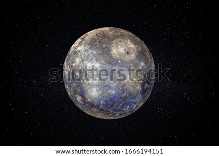 Planet Mercury in the Starry Sky of Solar System in Space. This image elements furnished by NASA. Royalty-Free Stock Photo #1666194151