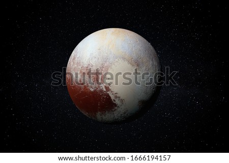 Planet Pluto in the Starry Sky of Solar System in Space. This image elements furnished by NASA. Royalty-Free Stock Photo #1666194157