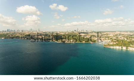 İstanbul Bosphorus aerial photo shot in sunny and cloudy day 