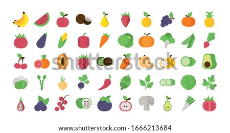 set of icons of fresh fruits and vegetables vector illustration design Royalty-Free Stock Photo #1666213684