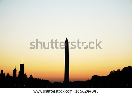 Silhouette of Washington Monument after sunset