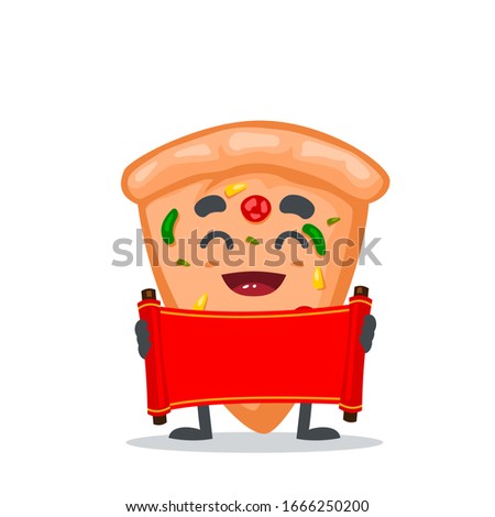 vector illustration of mascot or pizza character carries red scroll