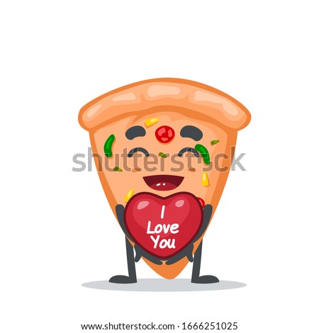 vector illustration of mascot or pizza character bring heart symbol says i love you