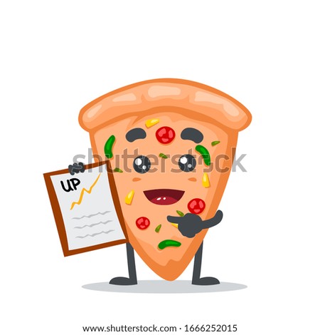 vector illustration of mascot or pizza character presentation with clipboard