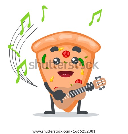 vector illustration of mascot or pizza character playing guitar