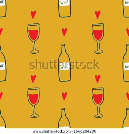 Modern cartoon colorful flat stylized Italian wine bottles and glasses icons symbols seamless pattern, cute illustration. Doodle concept, food and drinks of Italy. Vector EPS clip art design