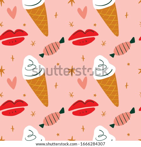 Modern cartoon colorful flat stylized Italian icons symbols seamless pattern, cute illustration. Doodle concept, food and drinks of Italy. Pizza and ice cream. Vector EPS clip art design