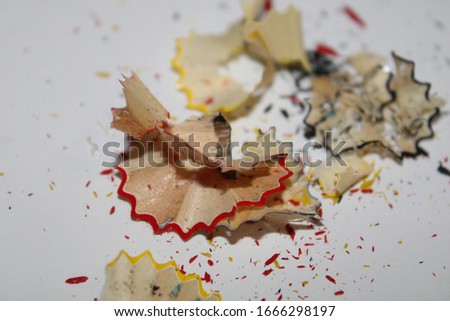 wooden shavings from pencils on a white background