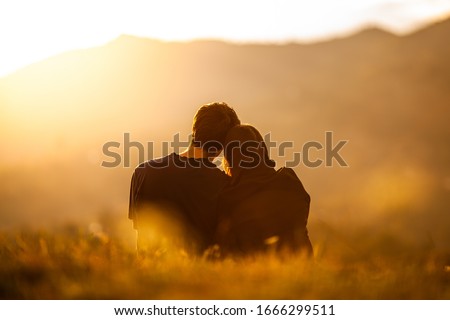 Couple looking ahead in the distance or future, simple concept, relationship, marriage