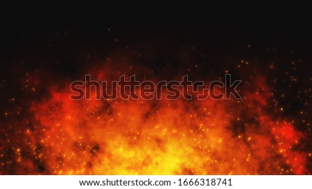 Fire ember particles over black background. Fire sparks backdrop. Abstract dark glitter fire particles lights.